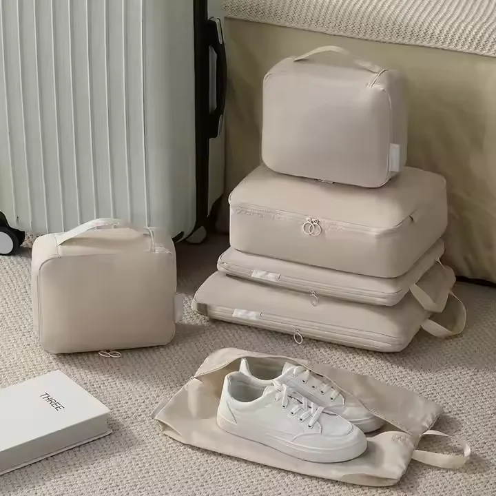 MKW4013 Custom Logo Portable Packing Cubes For Suitcases Carry on Organizer Luggage Bag Travel Bag 6 Piece Set With Zipper