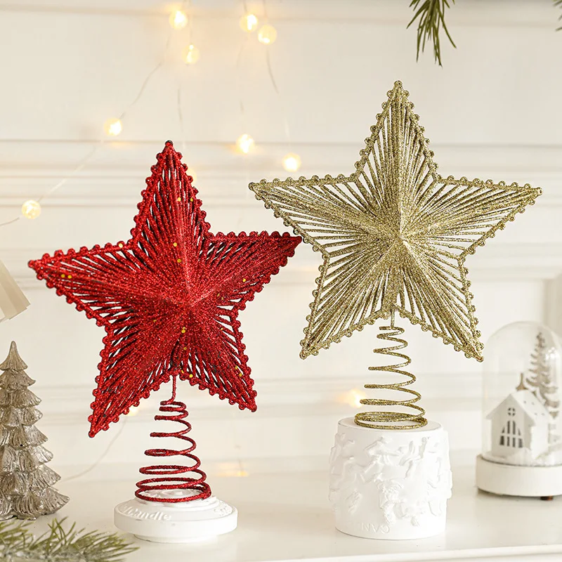 New Year Xmas Hollowed Pentagram Tree Topper Glitter Gold Hollow Star christmas tree star topper golden christmas tree topper