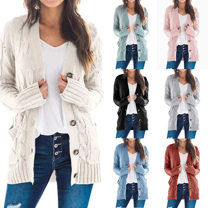 
Wholesale Casual Fashion Button Cardigan Coat Long Sleeve Deep V-neck Knit Sweater 