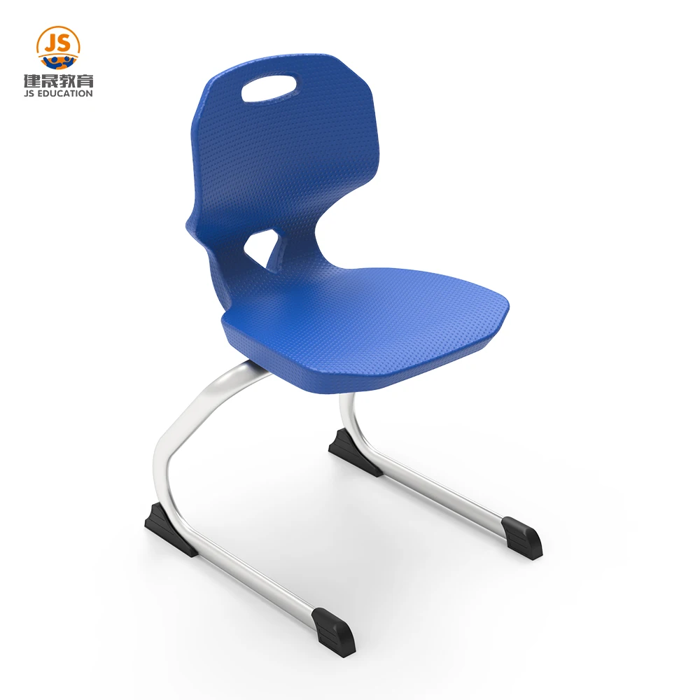 Single student chair with plastic shell and metal frame