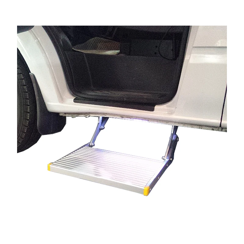 RV Motorhome Caravan Van Manual Folding Step Aluminum Alloy Trailer Truck Camper Side Step Load Capacity 200kg With LED Lights