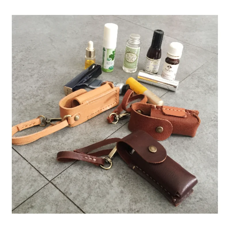 Custom Portable Leather Lipstick Keychain Keyring Holder Storage Bag make up storage Cover