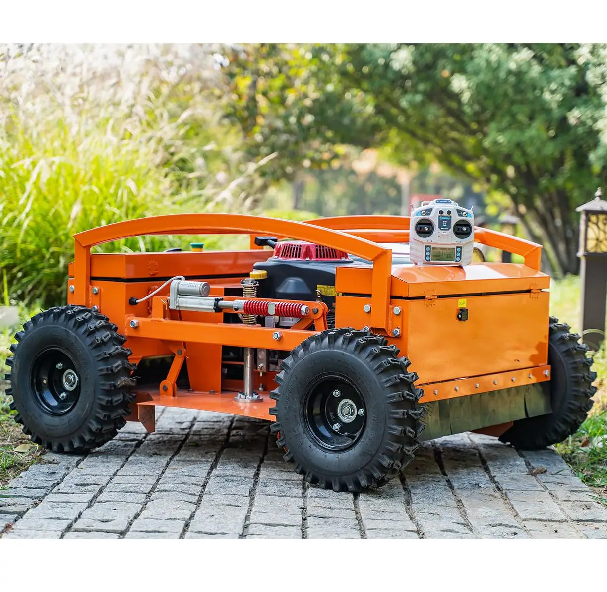 New design wheeled four-stroke gasoline robot zero turn remote control lawn mower for orchard farmland