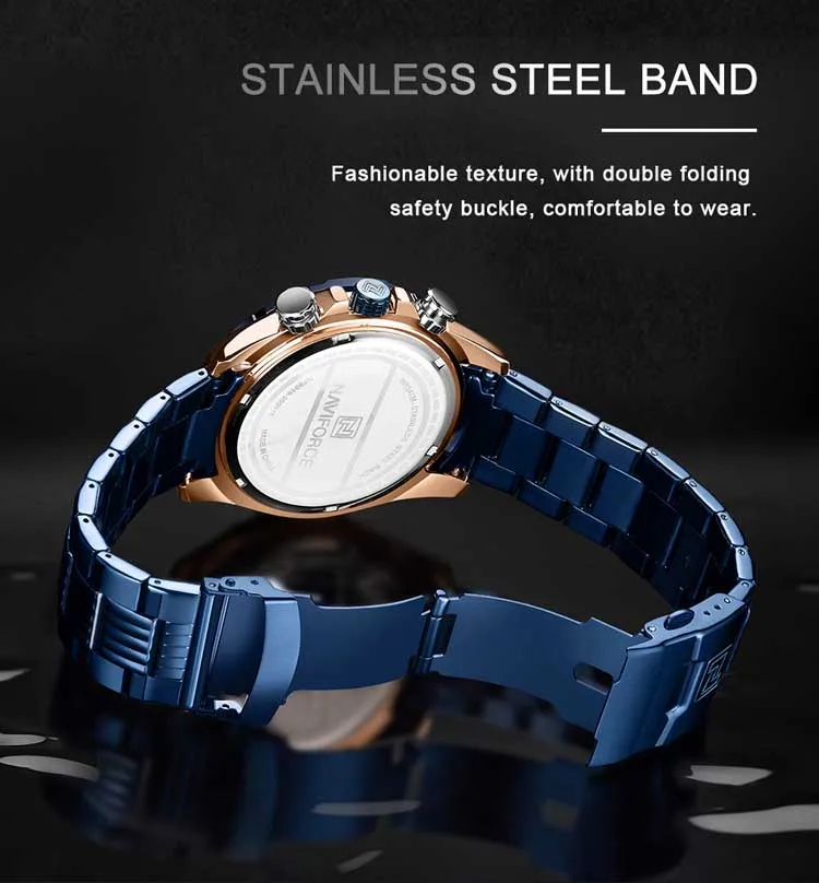NAVIFORCE NF8019 high quality made in china men hour stylish Stainless steel  band waterproof watch character Casual wrist watch