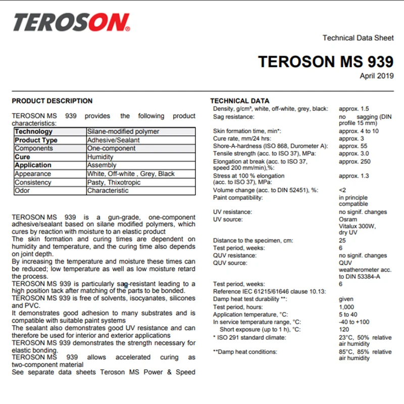 Teroson 939 310ml Henkel original white and black  super glue adhesives & sealants for plastics  metal