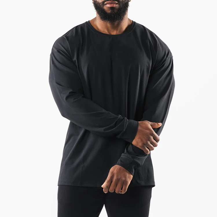 custom oversized long sleeve gym tshirt gym 95 cotton 5 elastane men sport t-shirts