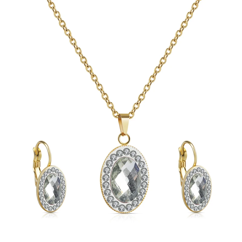 Chengfen Factory Cubic Zirconia Jewelry Set Bridal Gold Plated Stainless Steel Jewelry Set