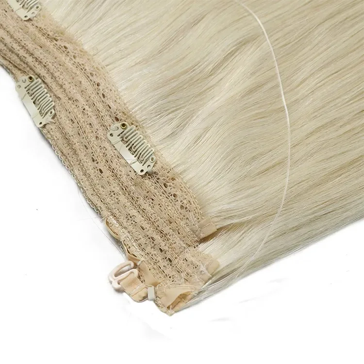 Blonde one piece  with 5 clips  Clip In Hair Extensions 100% Human Hair natural halo hair extensions