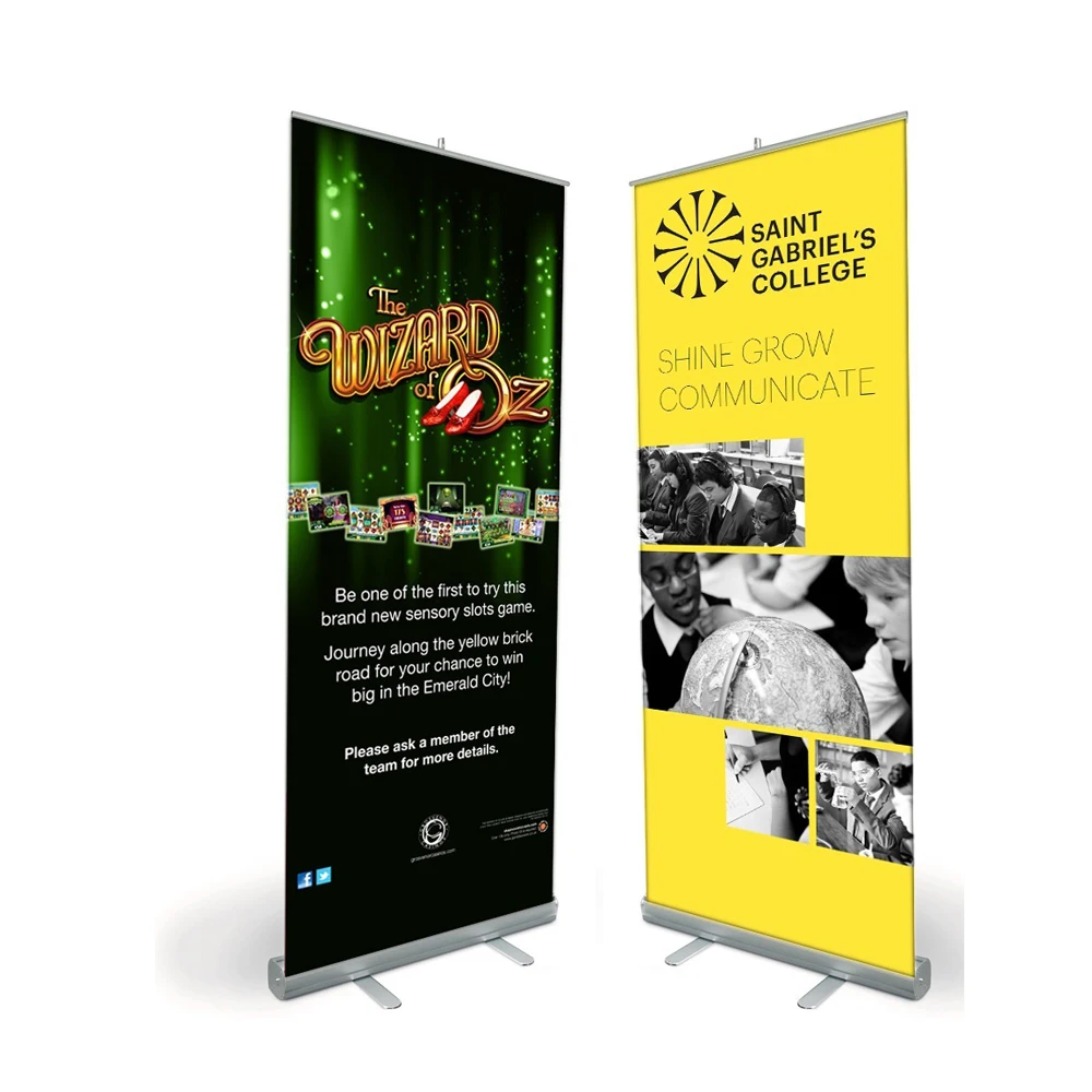 Retractable Standing Scrolling Custom Logo Full Color Print Roll Up Horizontal Banner Stand