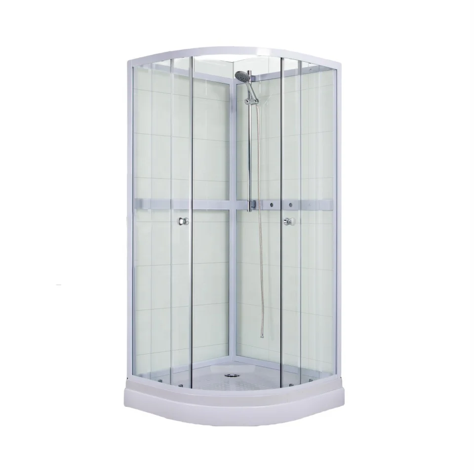 Oumeiga Popular White 80x80x200cm Curved Shower Cubicle High Quality round Sliding Shower Cabin with 5mm Clear Tempered Glass