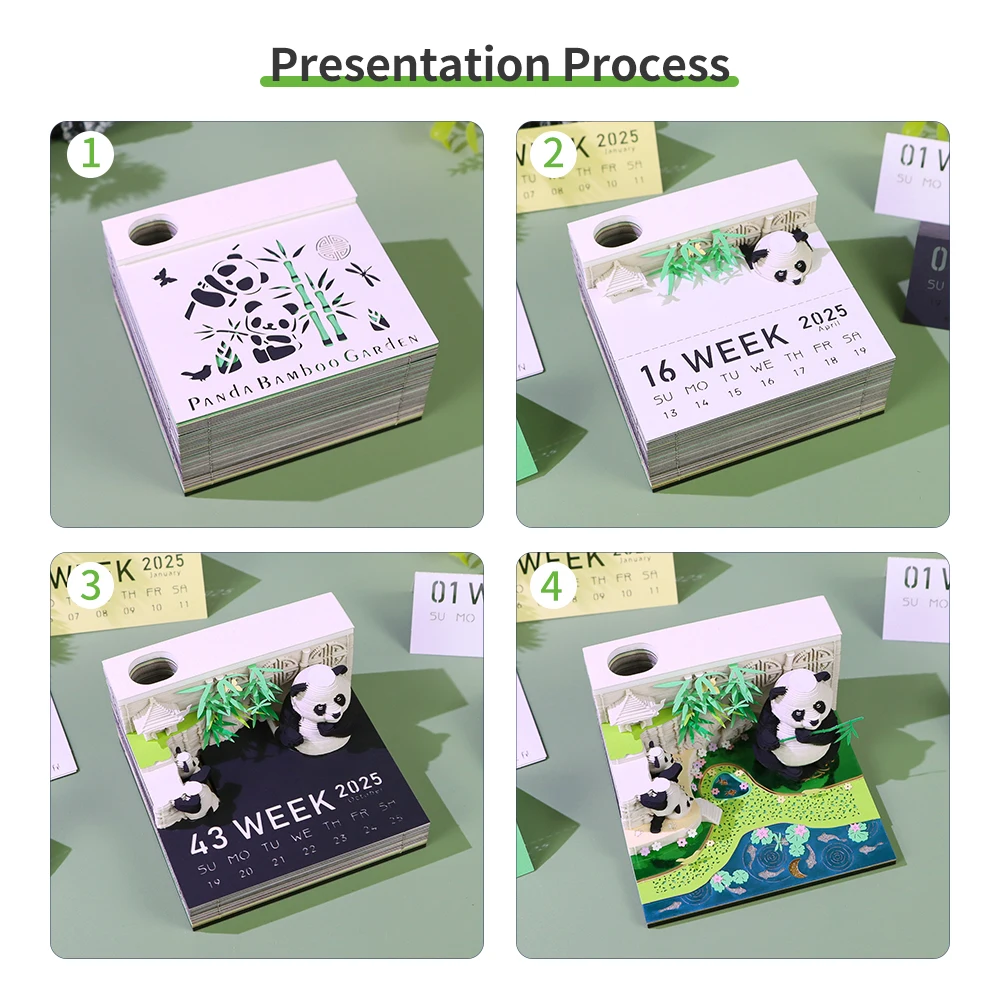 3D Garden Giant Panda Three-Dimensional Model Paper Carving Memo Notebook Desktop Three-Dimensional Display Creative Gifts