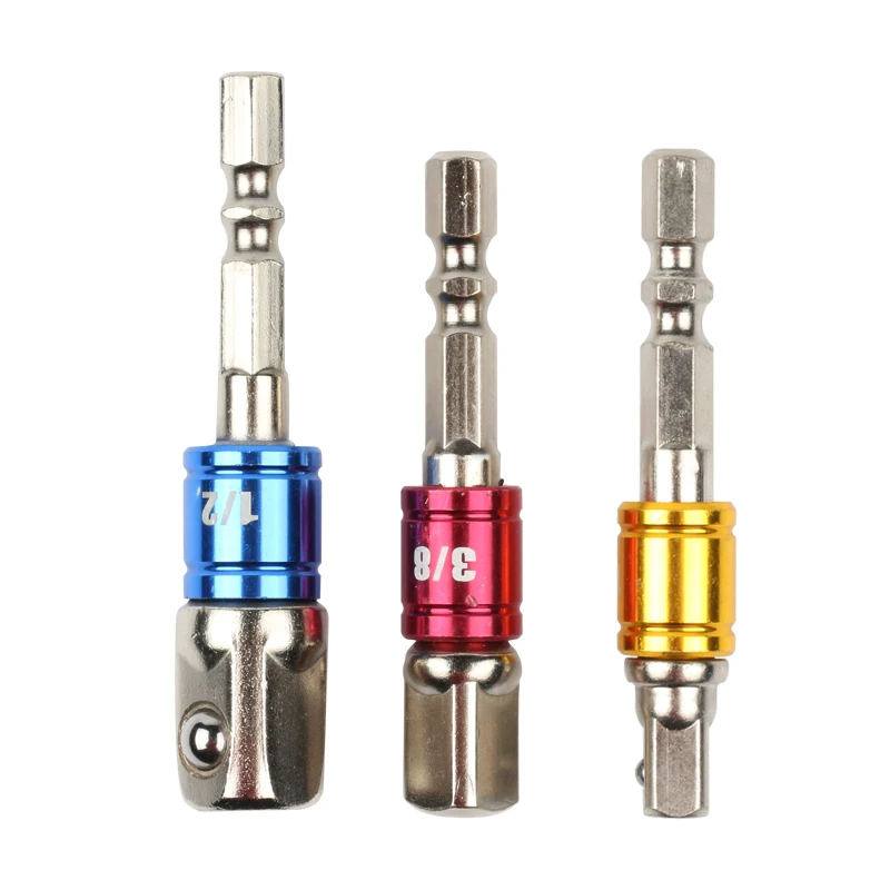 1/4'Hex Shank Square Nut Driver Power Drill Bit AD Extension Rod Socket Adapter Set