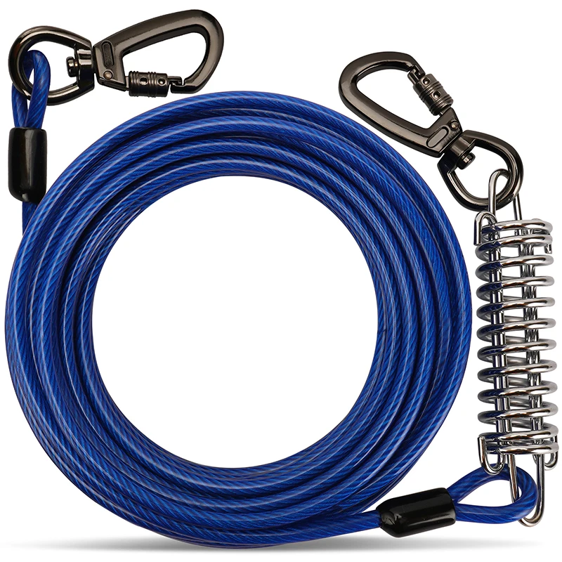 Прочный пружинный тренировочный трос с ПВХ-покрытием для собак, трос для питомцев, поводки для кемпинга и двора