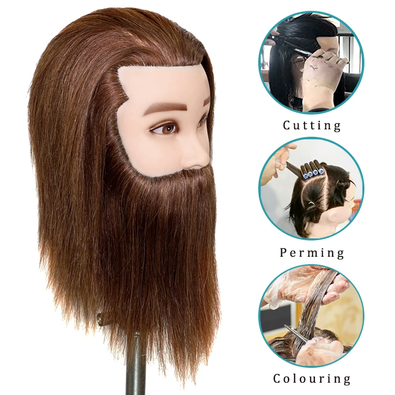 New Arrival Men Training Head with 12 Inch Hair and 8 Inch Beard for Barber Cutting Practice Male Mannequin Head with Beard