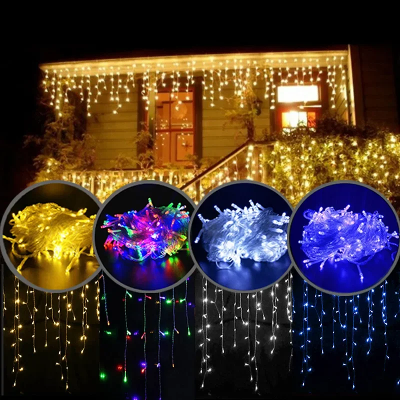 Christmas Garland Led Fairy Curtain Icicle String Lights Droop 0.3-0.6m Ac 220v Garden Street Outdoor Decorative Holiday Light