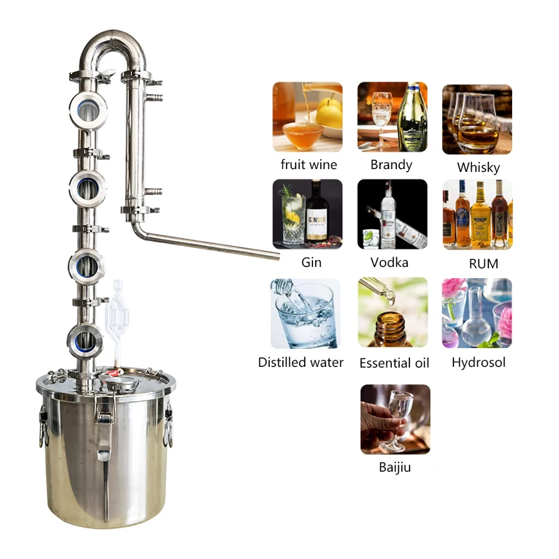 12L 304 stainless steel Household Alcohol distiller Vodka Whiskey rum Distiller 4-layer copper core reflux column Private winery