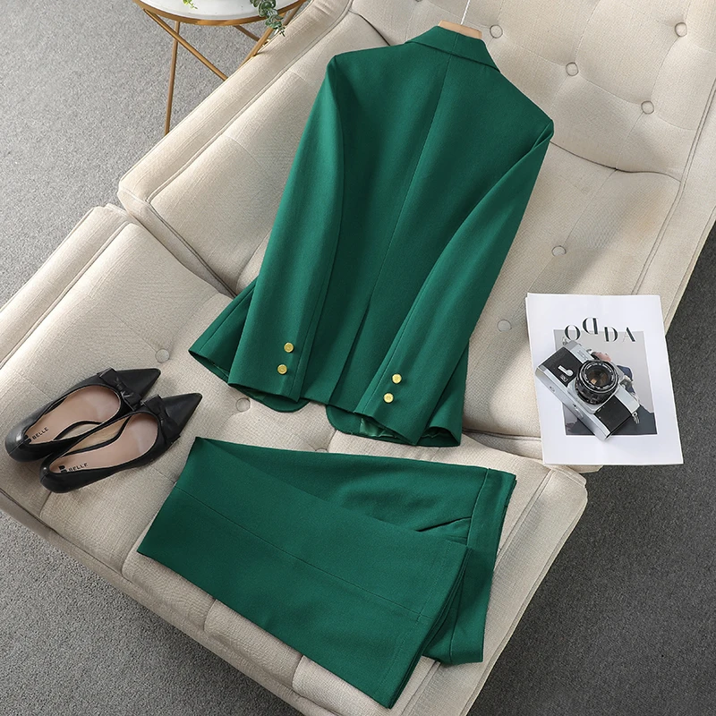 China Factory Patchwork Pant Suit 2-Piece Set with Simple Formal Blazer and Trouser Lady Design for Office Women