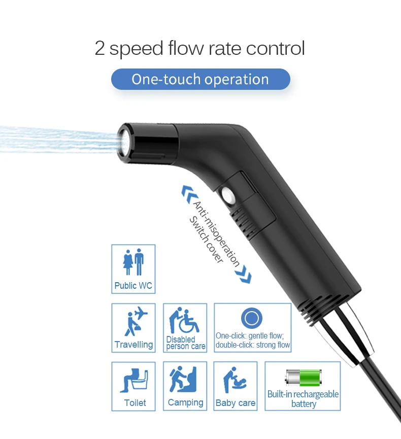 Personal Cleaning Electric Travel Shattaf USB Rechargeable Handheld Portable Bidet Sprayer with Optional Water Tanks