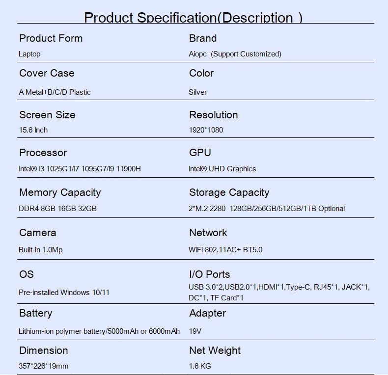Factory Cheap Price 15.6 Inch Intel I3 1025G1 DDR4 8GB Ram 512GB 1TB SSD Notebook For Personal & Home