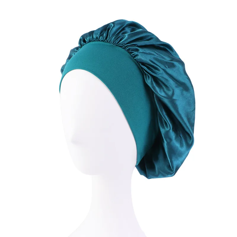 Custom Logo Plain Night Wide Edge Silky Sleep Cap Women Hair Silk En Satin Bonnets With Elastic Band