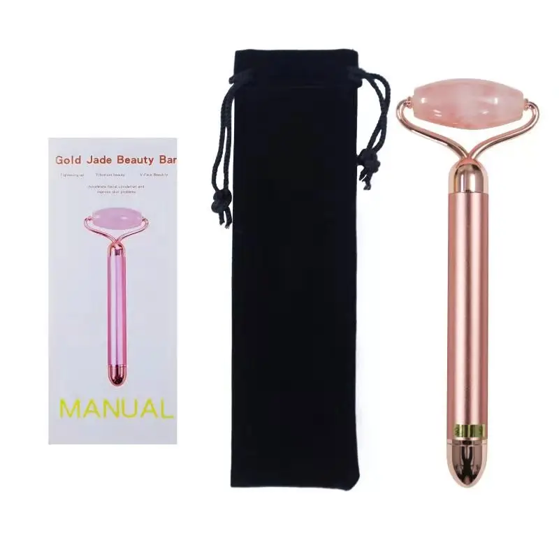 Factoy OEM Vibrating Rose Quartz Jade Roller  Beauty Bar for Facial Massager