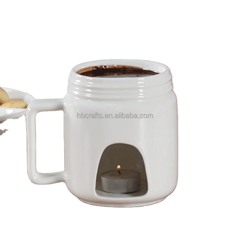 Factory direct sales chocolate fondue ceramic fondue mug with fork