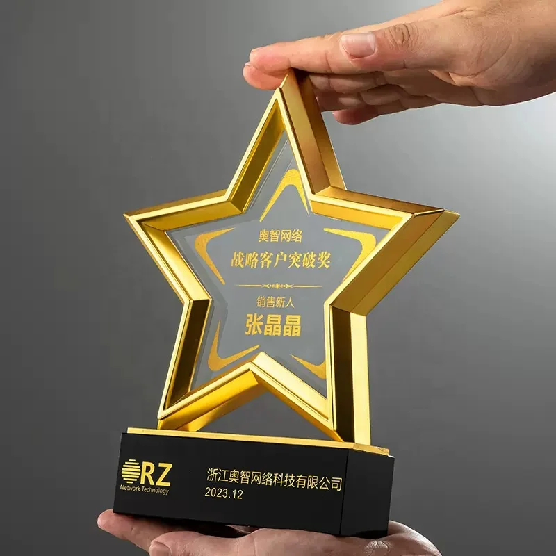 Customized Chinese Style Crystal and Solid Wood Art Trophy Hand-Printed Medal Cup Award Glass Model Personalized plaque Gifts