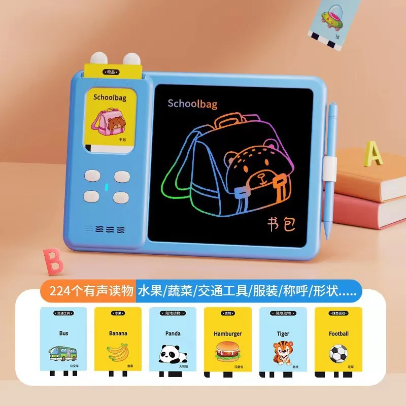 LCD Writing Tablet with Talking Flash Cards 224 Words, 2 in 1 Doodle Board Preschool Educational and Learning Toys for Kids