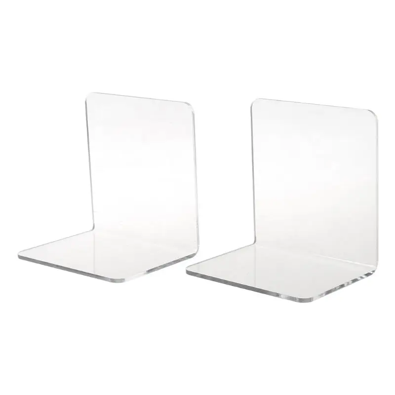 Amazon Hot Selling Clear Acrylic Bookends L-shaped Desk Organizer Desktop Book Holder School Stationery Office Accessories
