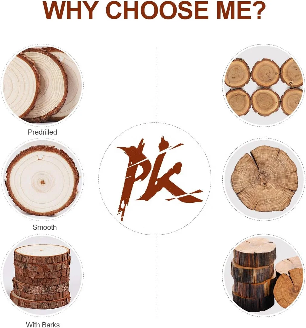 DIY Unfinished Natural Round Pine Wood Slices for Crafts Wooden Decoration Signs Tree Bark Log Circle For Christmas DIY Crafts