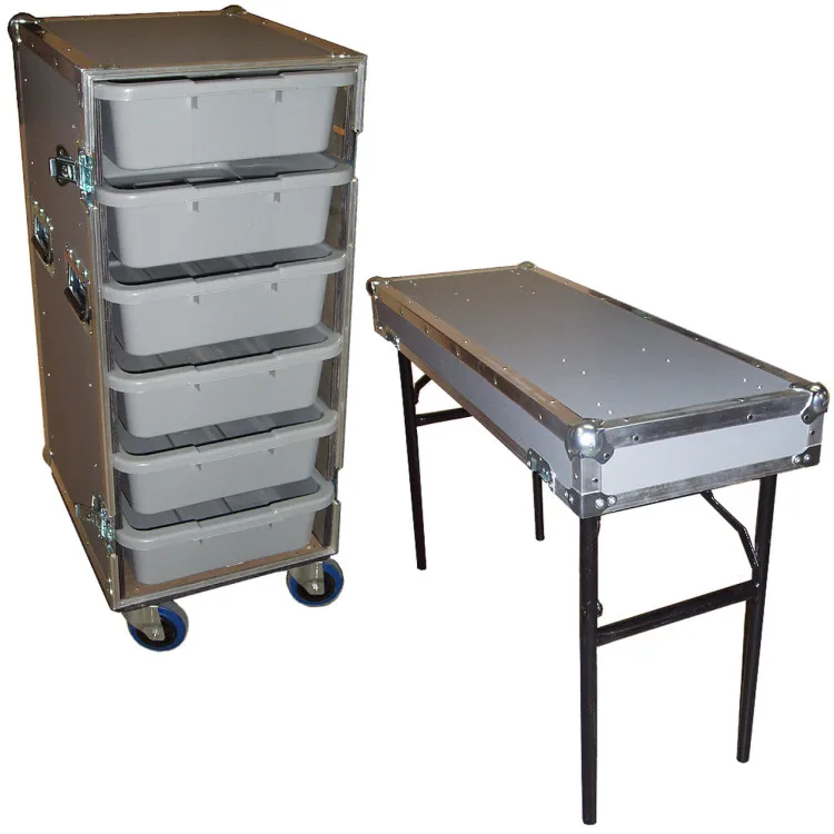8 SMALL TUB DRAWERS 38 PLY ATA CASE WLID TABLEWHEELS