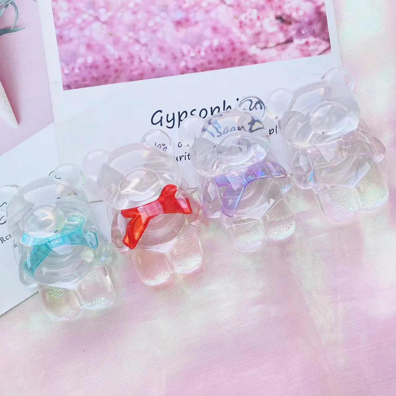 Fashion korean popular 3D cartoon crystal clear cute bow bear phone holder