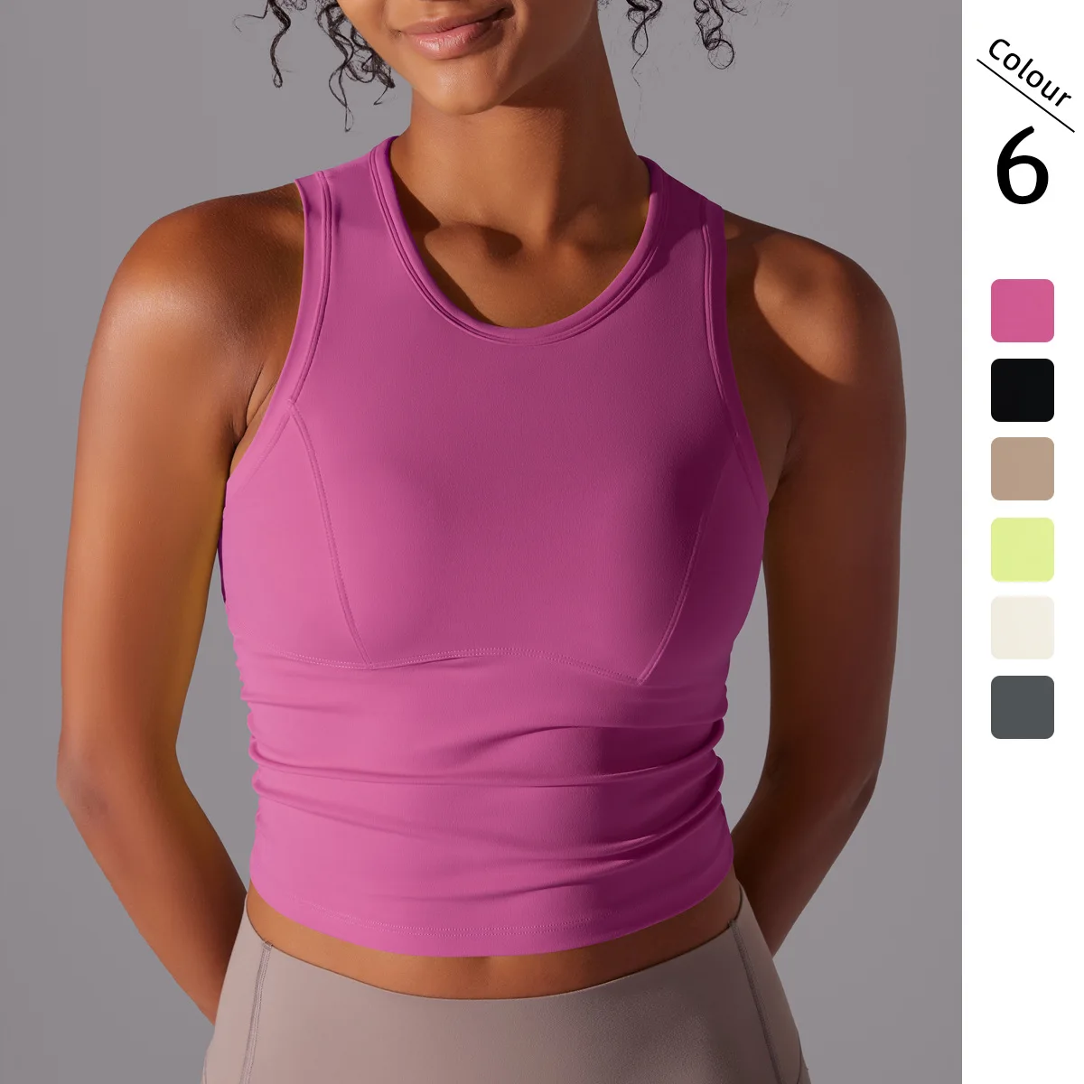 2024 Summer Women Tank Top High Neck Padded Crop Top Custom Logo Gym Fitness Shirts Manufacturer