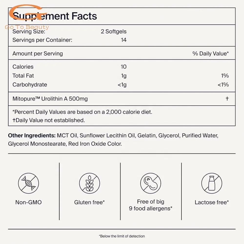 Gotobeauty OEM Factory Supplement Urolithin a 500mg Urolithin a Capsules for Antioxidants Urolithin a Softgel