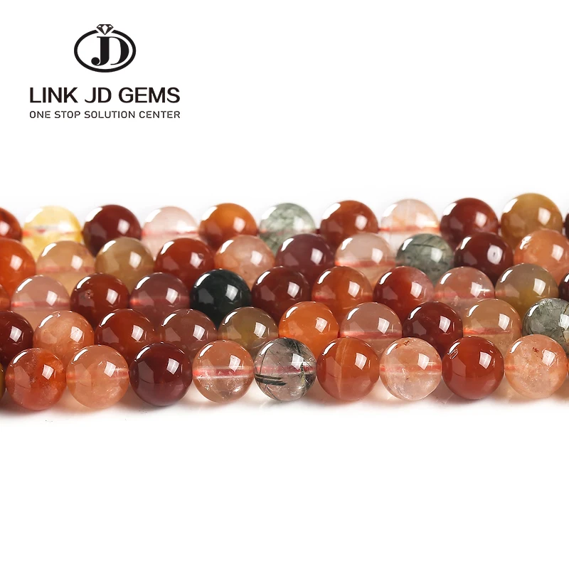 JD 6mm 8mm 10mm 5A Natural Red Lucky Quartz Round Beads Loose Spacer Wealth Crystal Beads for Jewelry Making Energy Stone