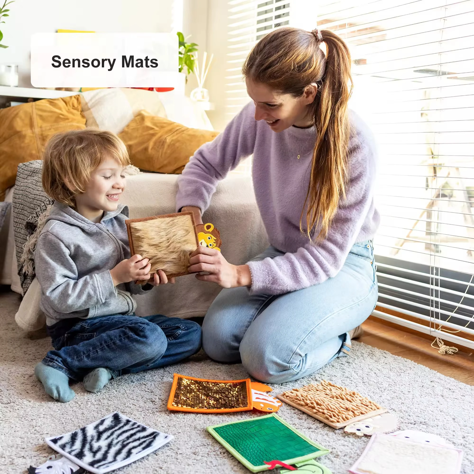 Autistic sensory tactile games Multi-Sensory Exploration Feel Touch felt Animal head sensory mat