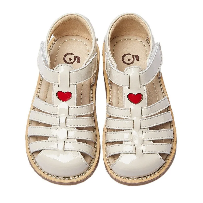 Wholesale Summer New Princess Shinny Leather Shoes Cute Casual Toddler Heart Sandals for Kids Girls 1 to 5 years old