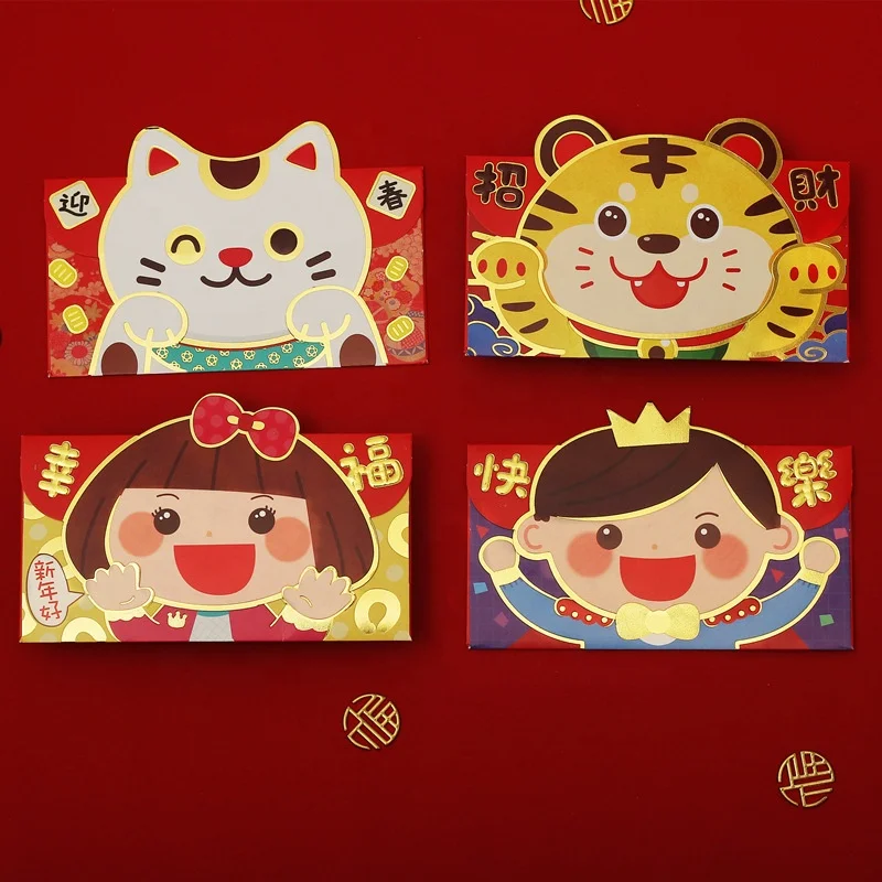 Wholesale Chinese New Year 2022 Cartoon Red Packets Envelope Traditional Hongbao for kids