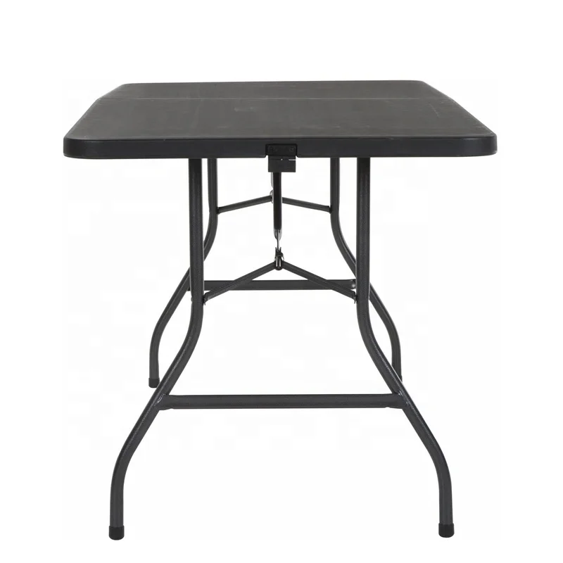 6 Foot Black Color Fold-in-Half Blow Molded Folding Table For Outdoor Plastic Folding Table
