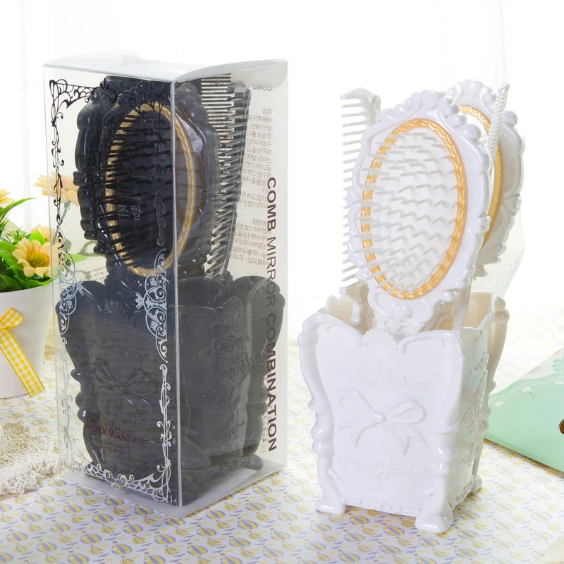 
cheap gift 4pcs plastic hair comb brush mirror set 