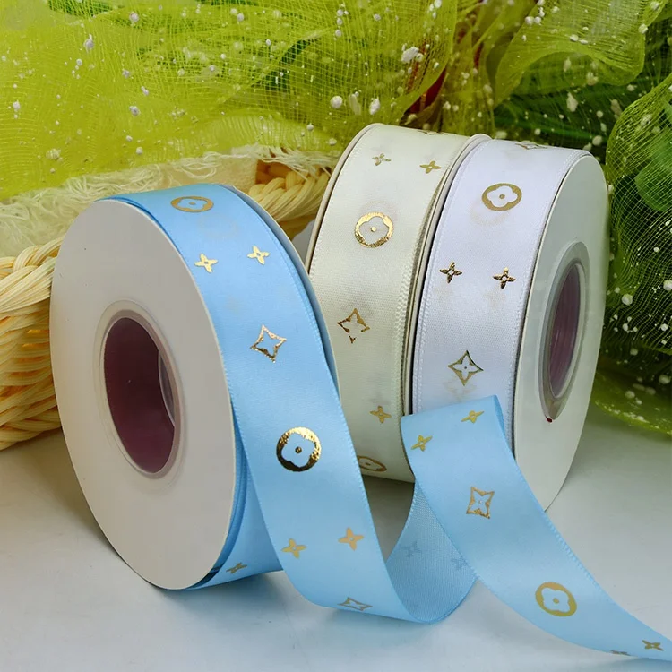 Factory Wholesale Four Leaf Clover Ribbon 2.5cm Hot Stamping Roll Pattern Polyester Fabric for Gift Packaging