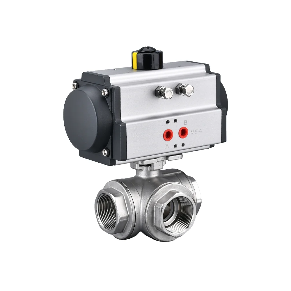 Pneumatic valve cheap 3 way Threaded Steel Pneumatic Actuator Control Ball Valve PTFE lined TS ball valve with positioner