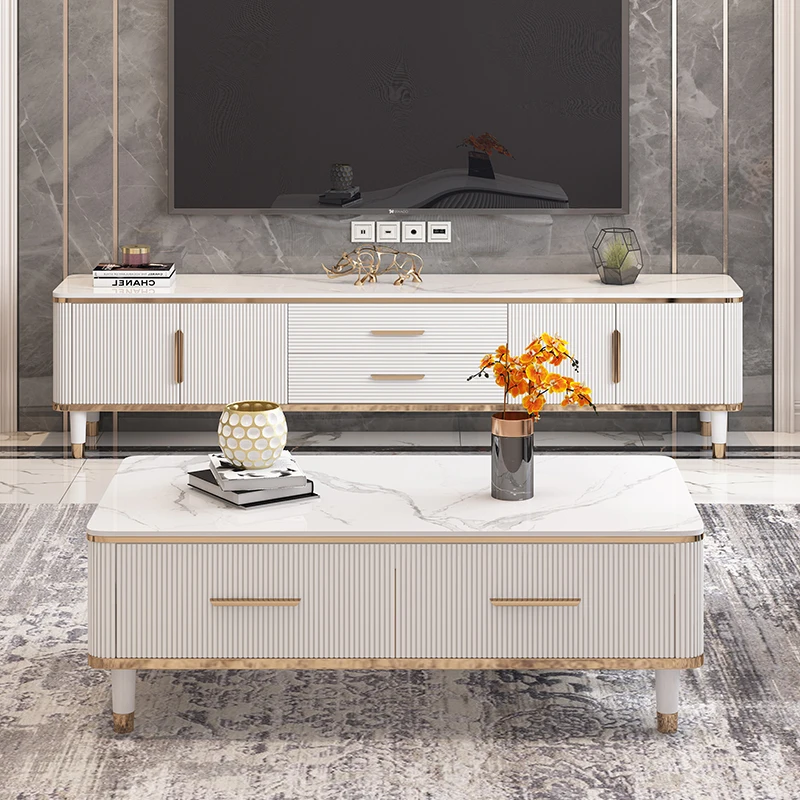 Light Luxury Rock Plate Tea Table Living Room Household Large Capacity Modern Simple Storage tv Cabinet