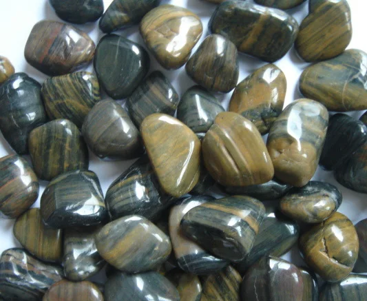 High polished tiger skin yellow pebbles,striped pebbles for paving roads and create scenery