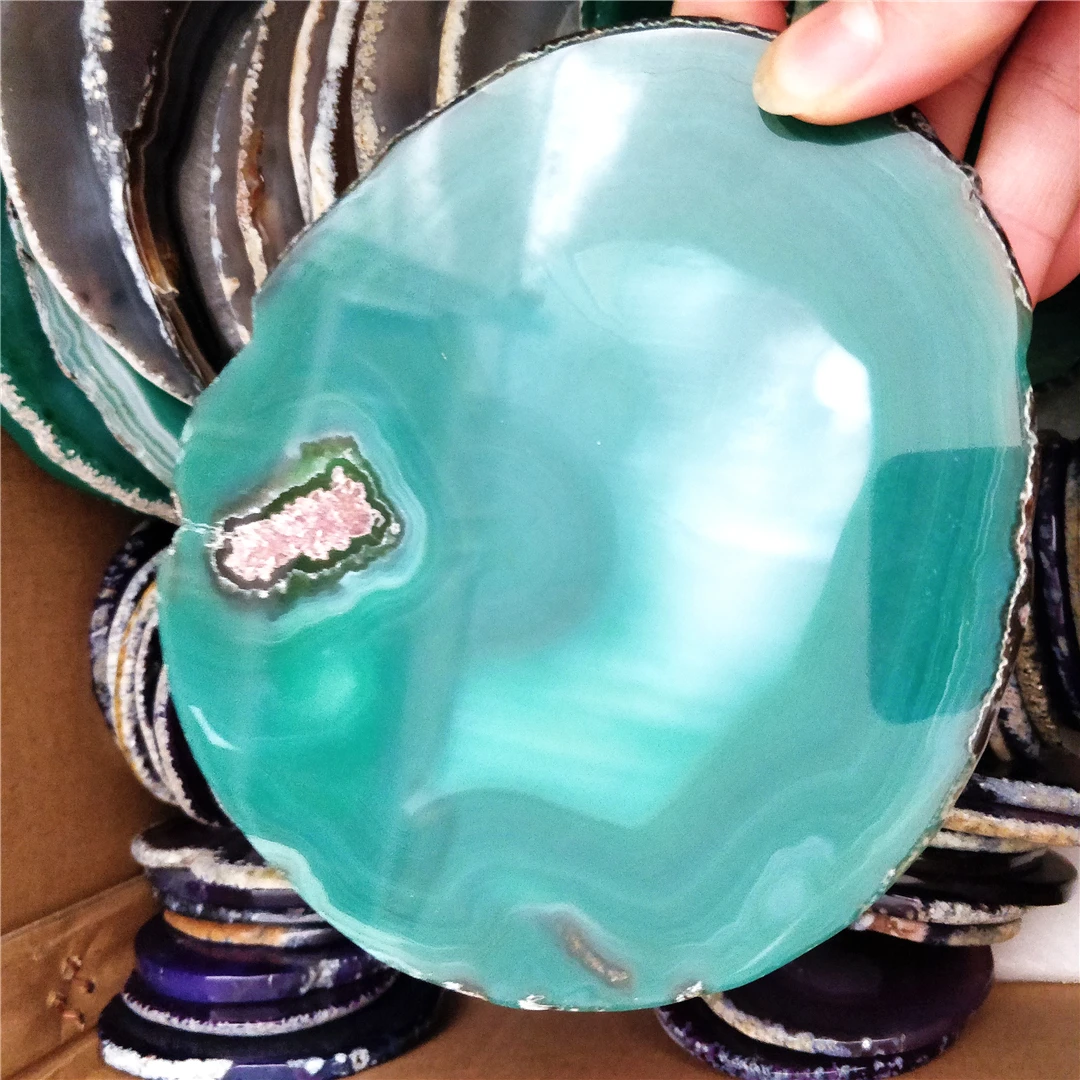 Different Sizes Natural Green Agate Slice Quartz Crystal Coasters For Home