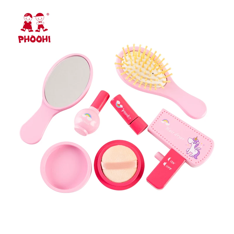 Wholesale  Children Cosmetic Toy Wooden Play Pretend Makeup Set Pretend Play Makeup little girl pink
