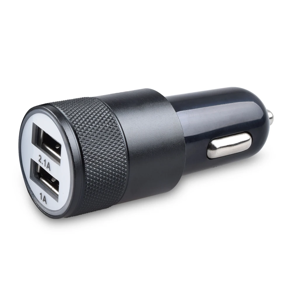 Best Selling Aluminium Alloy USB Car Charger Adapter 5V 2A Portable Dual USB Car Charger for Mobile Phone