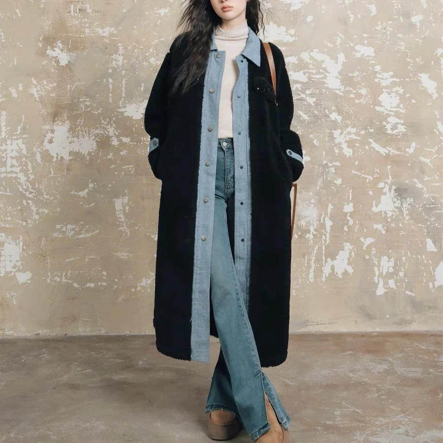 Denim patchwork wool jacket