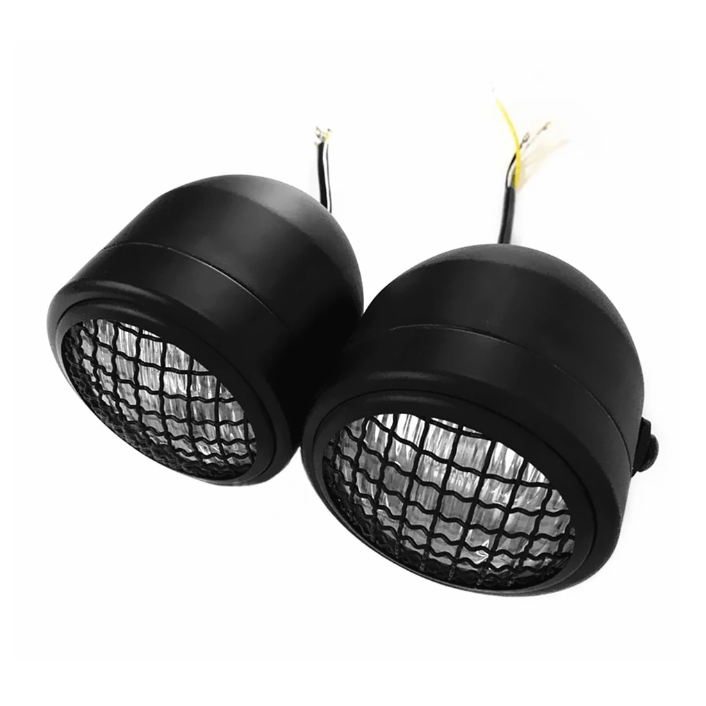 Twin Round Black Mesh Classic Motorcycle Headlight for Cafe Racer