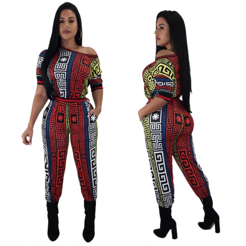 2022 Autumn Winter New Letter Pattern Printed One Shoulder Long Sleeve Jumpsuit For Women Hip Lifting Fashion Bodycon Jumpsuits